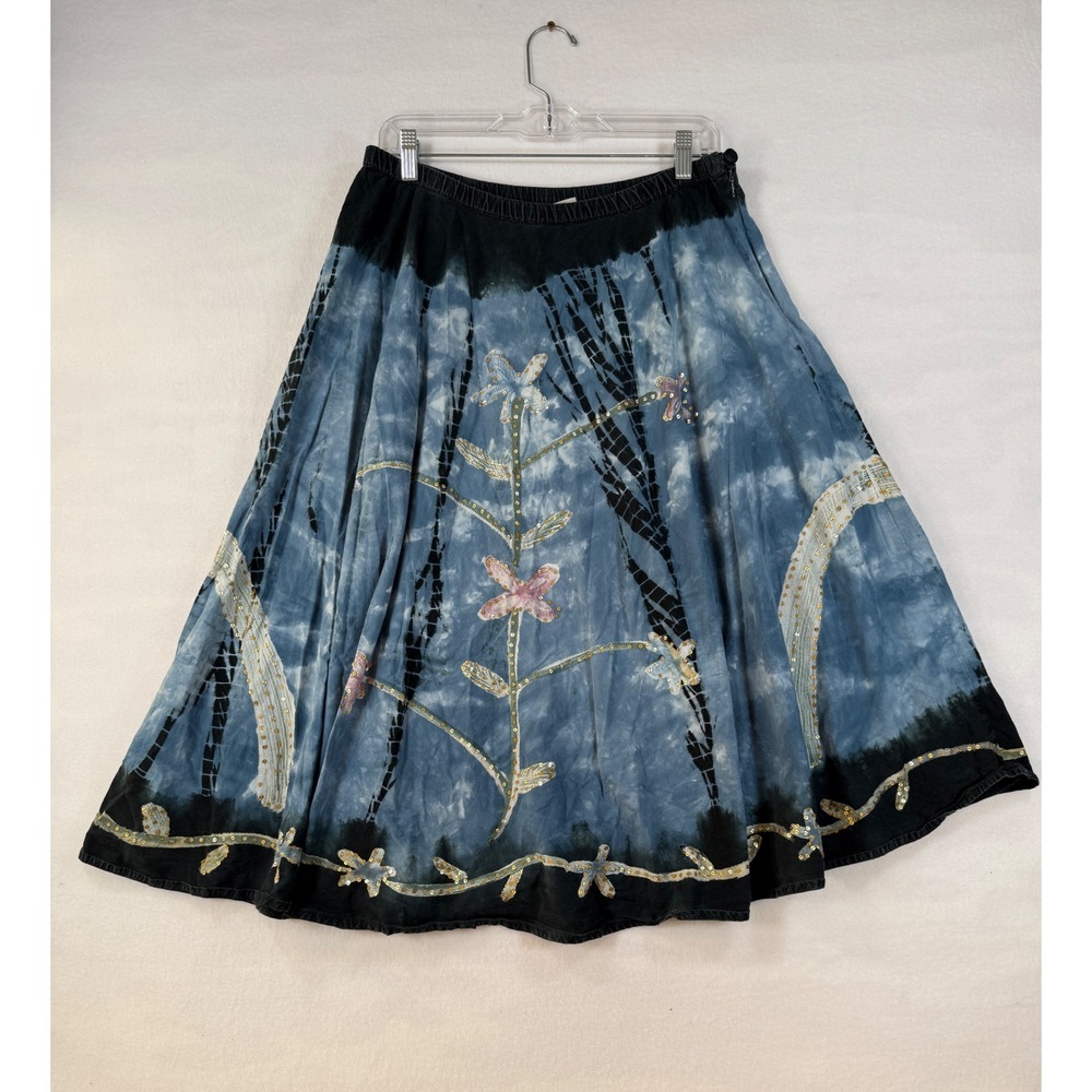 Forbidden Large Midi Skirt Boho Tie Dye 100% Cotton Sequin Floral